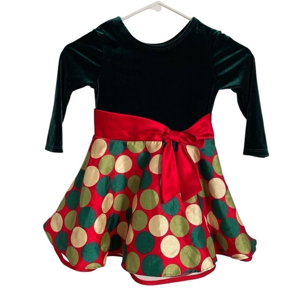 Vtg Bonnie Jean Toddler Holiday Dress 3T Hunter Green Velour Crinoline Skirt